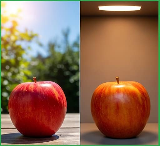 So sánh sự khác biệt khi nhìn màu dưới ánh sáng tự nhiên và trong tủ so màu