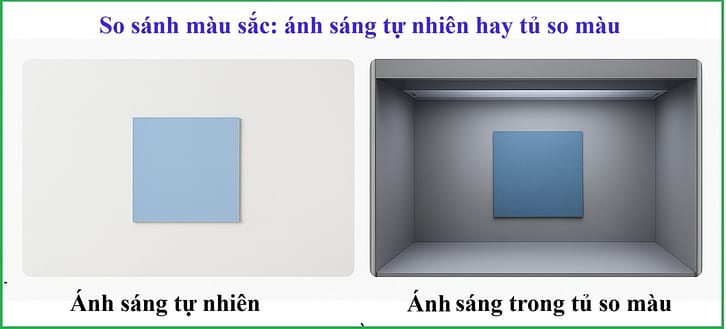So sánh màu sắc: ánh sáng tự nhiên hay tủ so màu