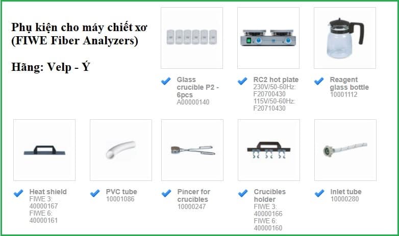 Phụ kiện bộ chiết sơ - Velp -Ý Phụ kiện bộ chiết sơ - Velp -Ý