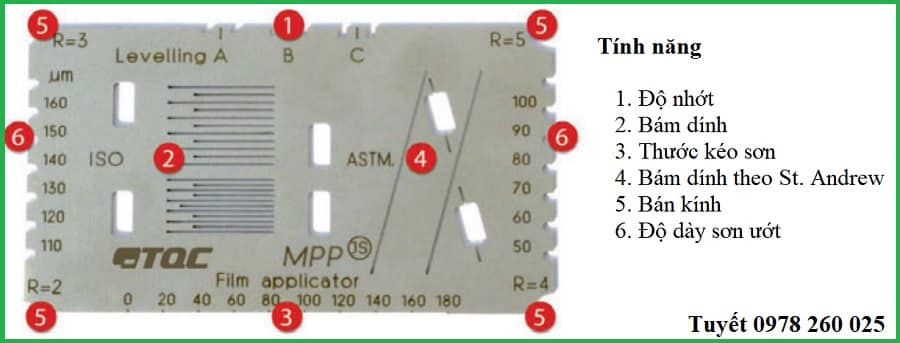 Thiết bị đkiểm tra đa chỉ tiêu: bám dính, độ dày sơn, thước kéo Thiết bị đo: bám dính, độ dày sơn, thước kéo